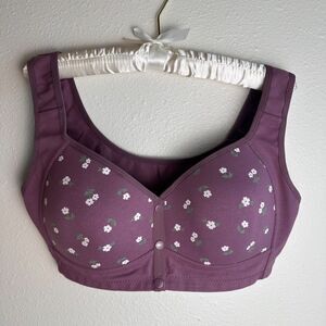 Daisy Bra 2XL Mauve Floral Front Snap Wireless Comfort Bra, Full Coverage NWT